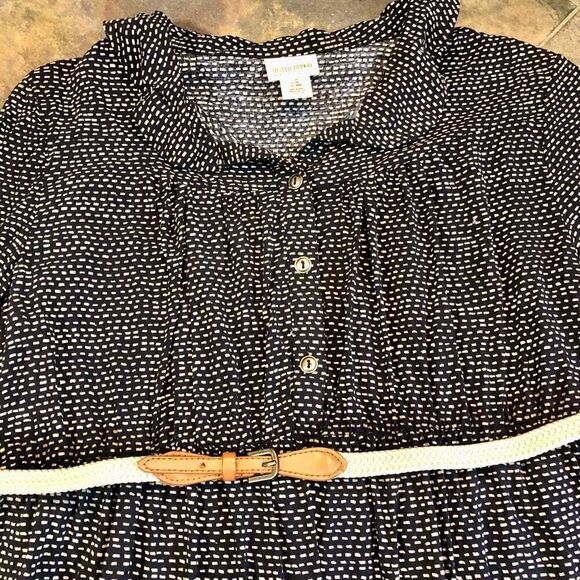 Motherhood Maternity Navy with White Dots Collar and Belt Dress - Picture 4 of 14